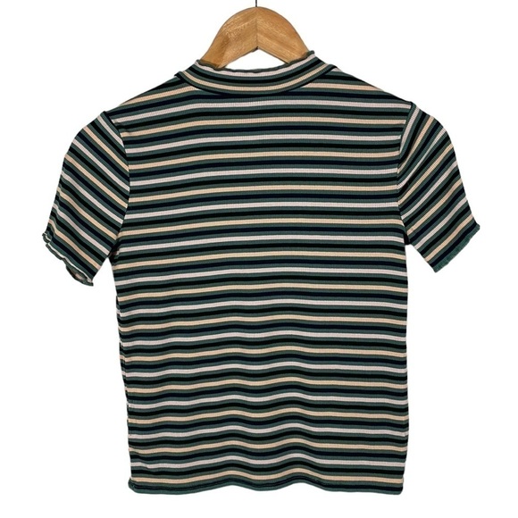Art Class Top 90s Style Ribbed Texture Multicolor Stripes Short Sleeve Sz Large - Picture 2 of 6